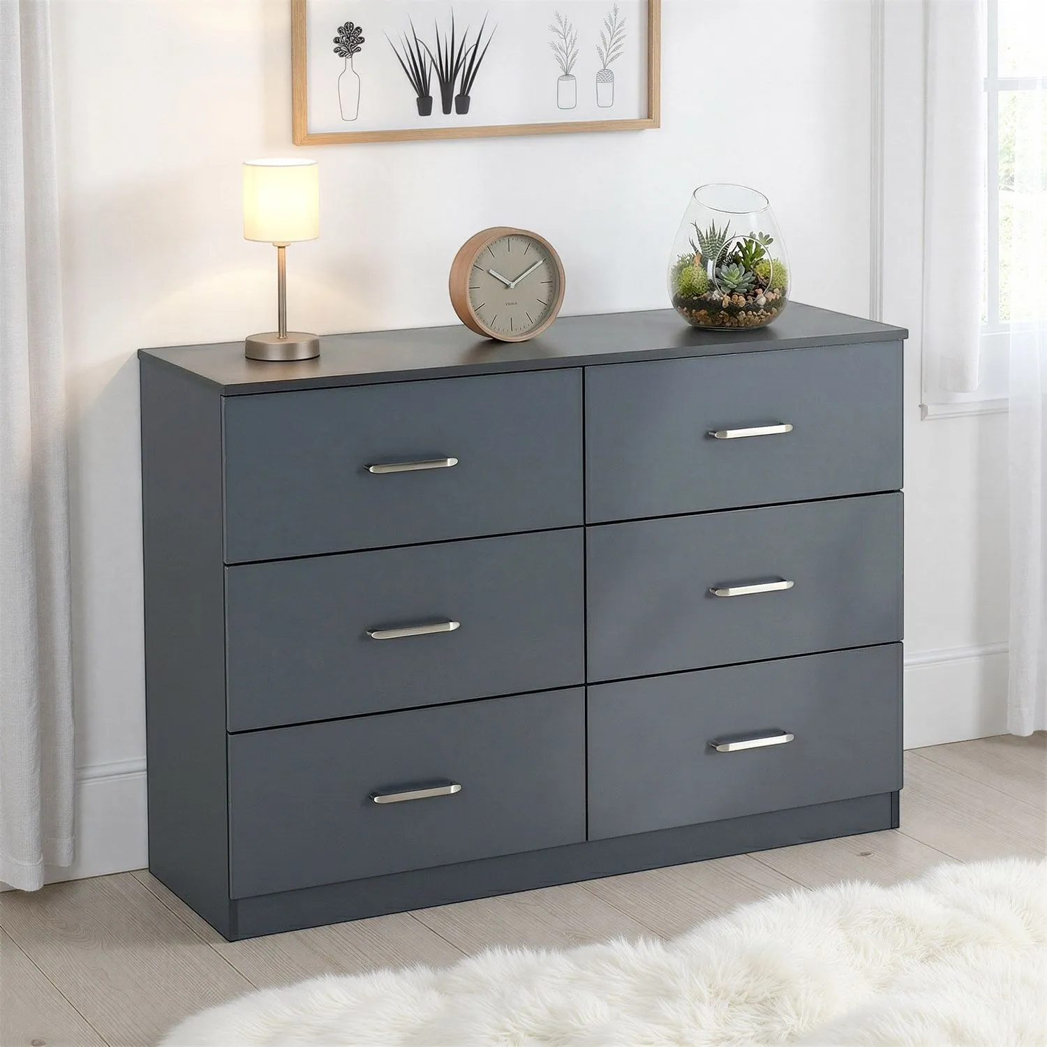 Seconique Dakotia 6 Drawer Chest in Dark Grey 1