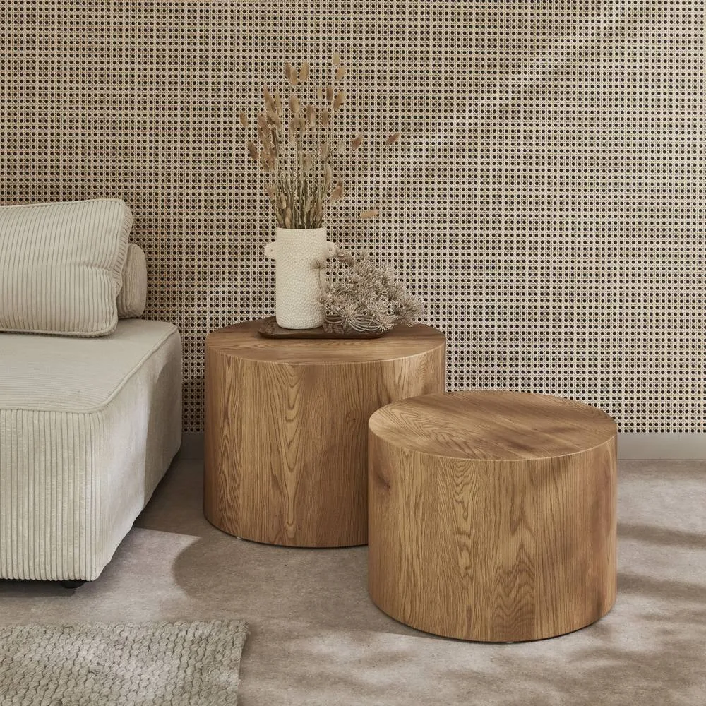 sweeek Set Of 2 Round Nesting Coffee Tables Wood Effect in Light Brown 4