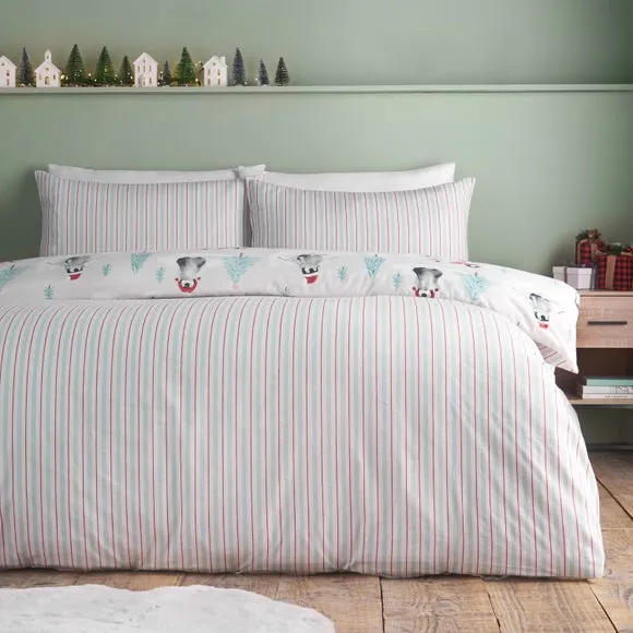 Catherine Lansfield Christmas Penguins 100% Brushed Cotton Duvet Cover & Pillowcase Set 2
