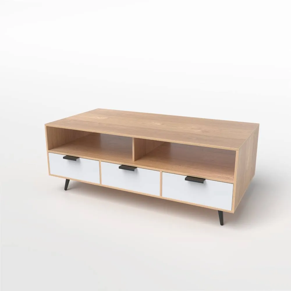 Costway 120cm Center Table Coffee Table with Storage in Natural 5