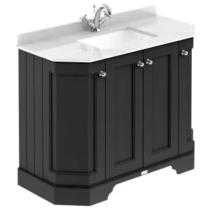Bayswater Victrion Matt Black Angled Traditional Freestanding Vanity Unit & White Marble Top Basin - 1000mm