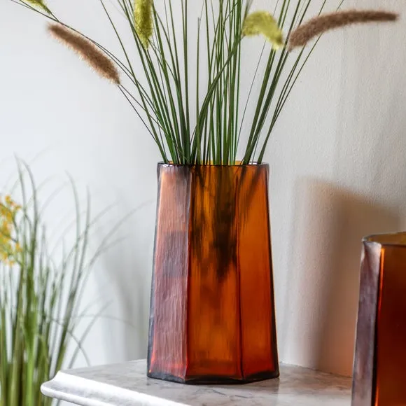 Crossland Grove Organic Faceted Hurricane Amber H260mm, Brown