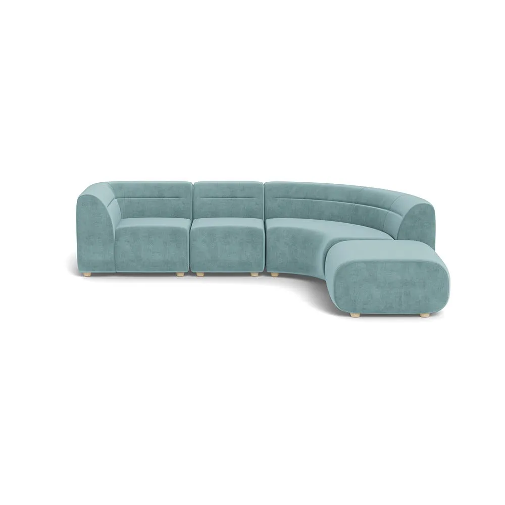 Heal's Lilli Right Hand Facing Curved Corner Sofa Smart Luxe Velvet Mineral Blue Natural Feet 1