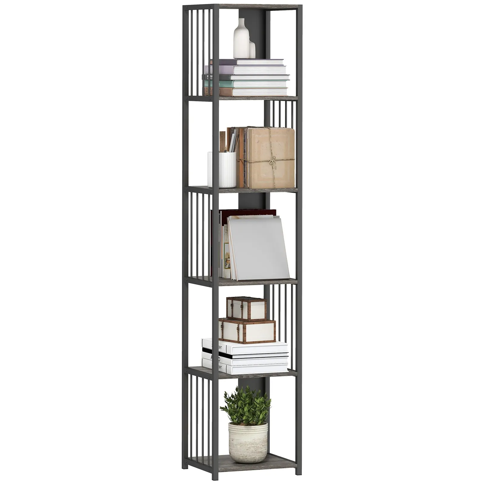 HOMCOM 5-Tier Bookshelf, Freestanding Display Storage Unit, Grey 2