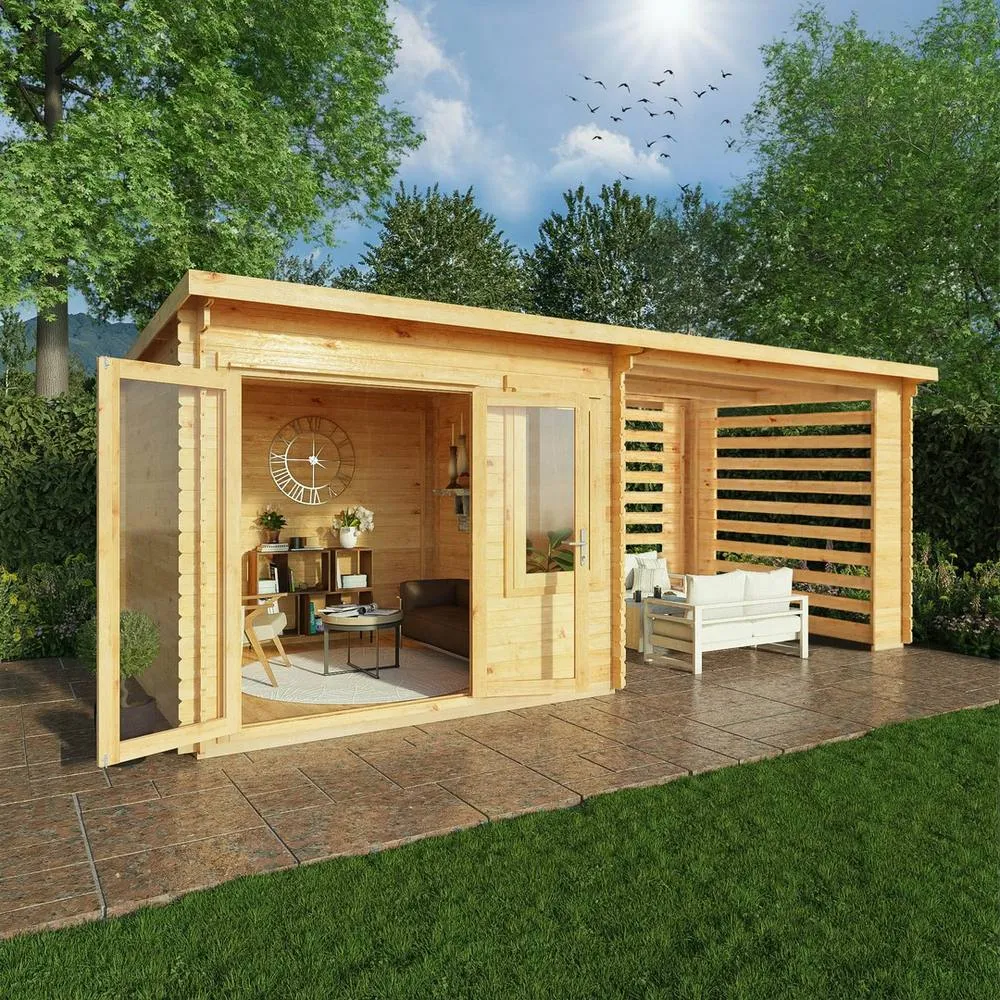 Mercia 6 x 3 m Elite Pent 28 mm Log Cabin with Slatted Area in Light Tan 6