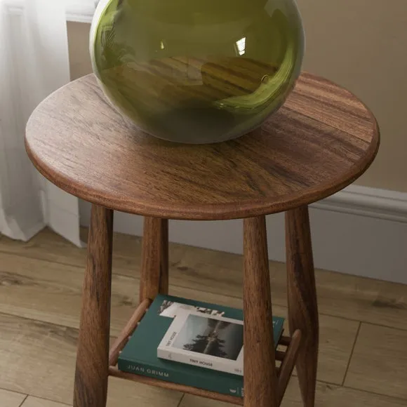 Haider Side Table with Shelf, Acacia Wood 3