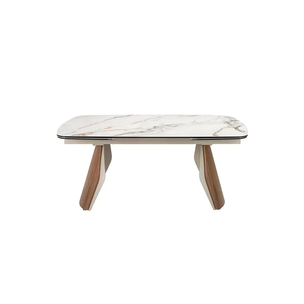 Angel Cerda Oval Extendable Dining Table with Porcelain-Marble Top in White 2