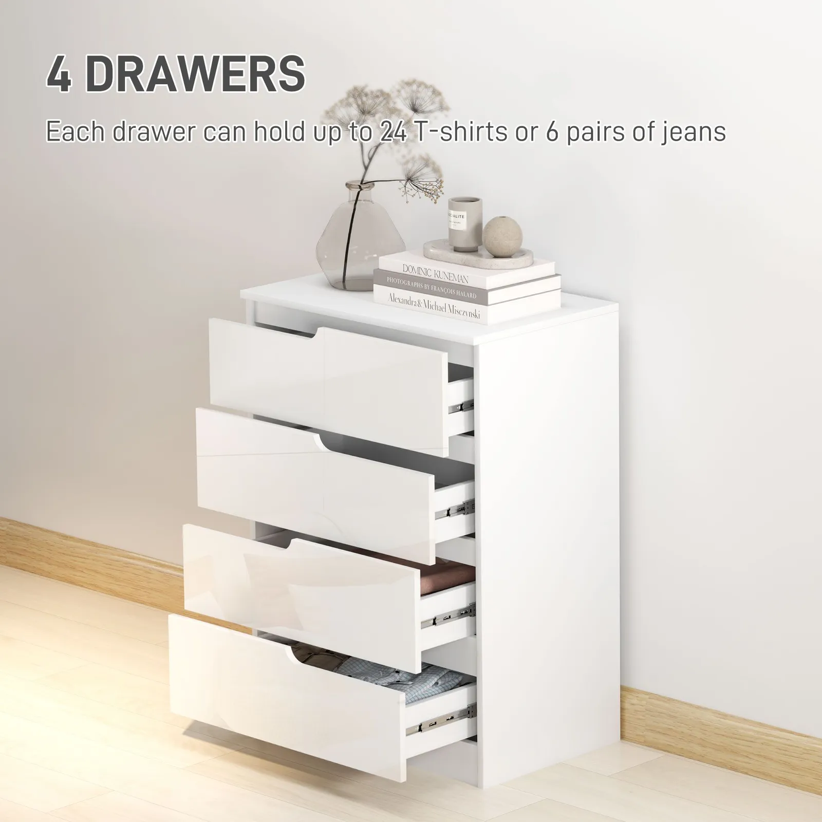 HOMCOM 4 Drawer Chest of Drawers for Bedroom, 60 x 40 x 85cm, White 4