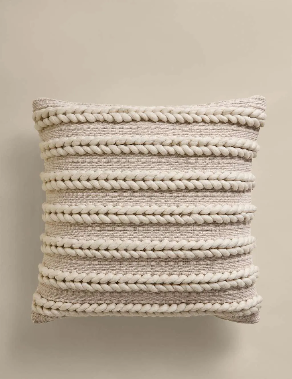 M&S Cotton with Wool Plait Cushion Neutral