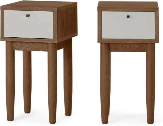 Campton Compact Set of 2 Bedside Tables, Dark Stain Oak & Grey