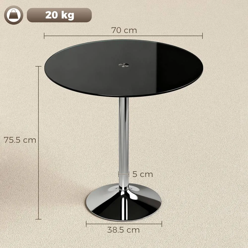 HOMCOM Round Bar Table, Dining Table with Tempered Glass Top & Steel Frame in Black 3
