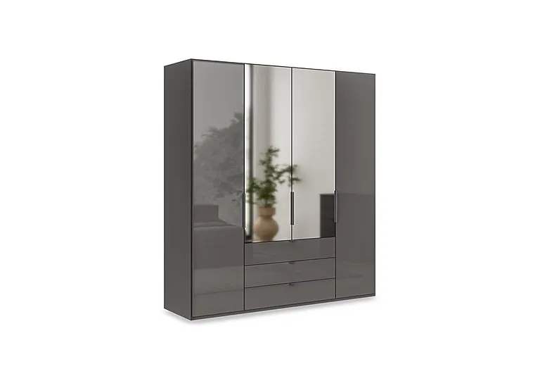 Amara 200cm 4 Door Bifold Combi Wardrobe with 2 Mirror Doors, 2 Glass Doors and 3 Glass Drawers - Lava