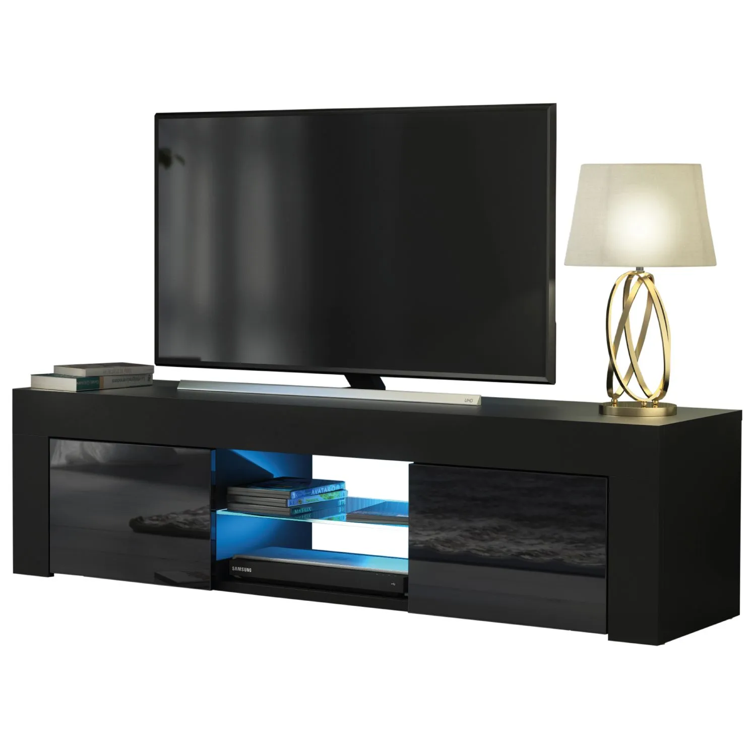 Creative Furniture Loom TV Unit 130cm - A Minimalist & Sophisticated Cabinet with Gloss Doors & LED Lights in Black 6
