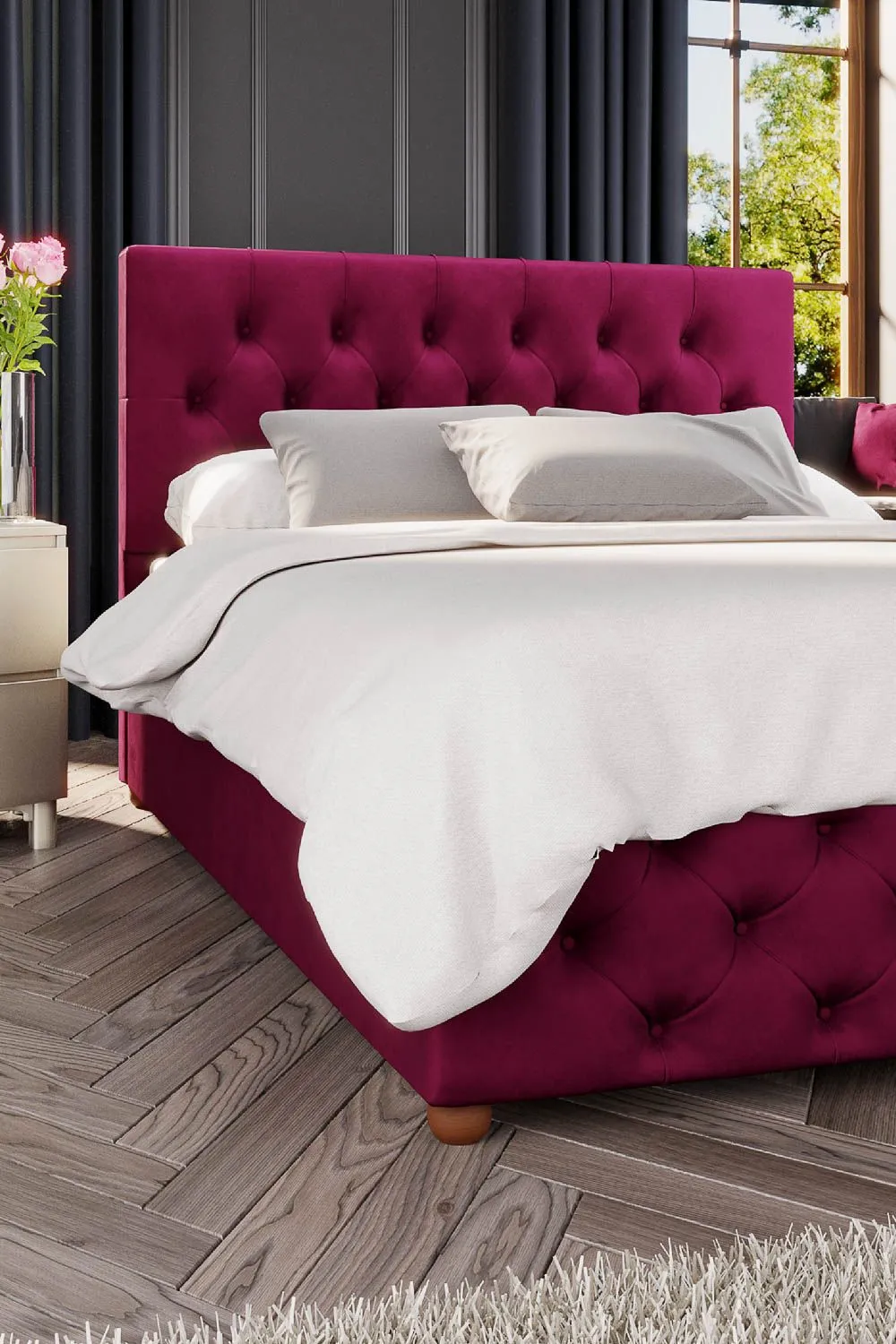 Laurence Llewelyn-Bowen Luna Ottoman Storage Bed in Plush Velvet Fabric, Custom Made in Wine 3