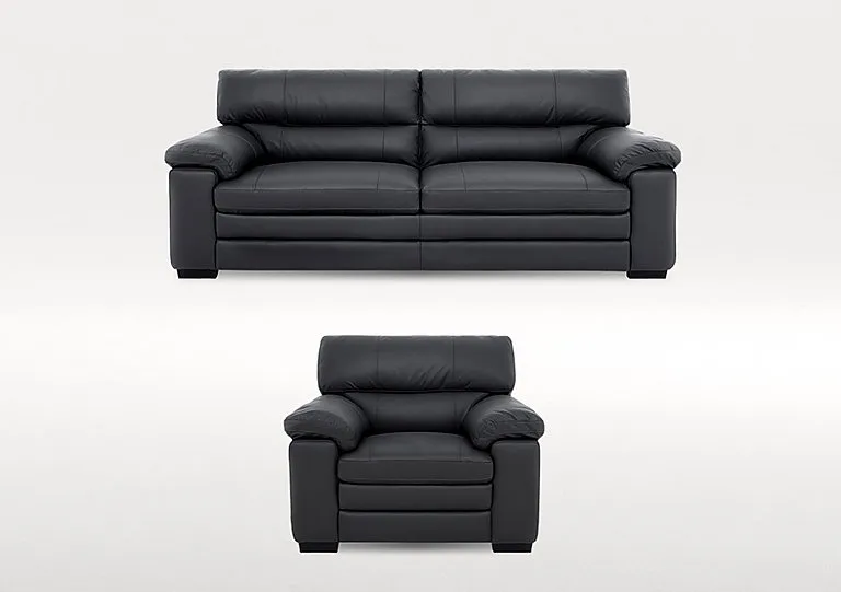 Cozee 3 Seater Leather Sofa and Armchair Set - Shale Grey