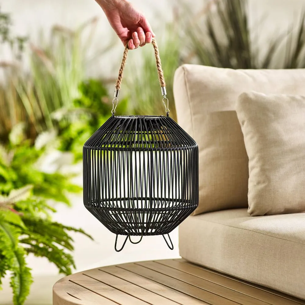 FurnitureboxUK Naples Black Rattan Hanging Solar Outdoor Lantern 3