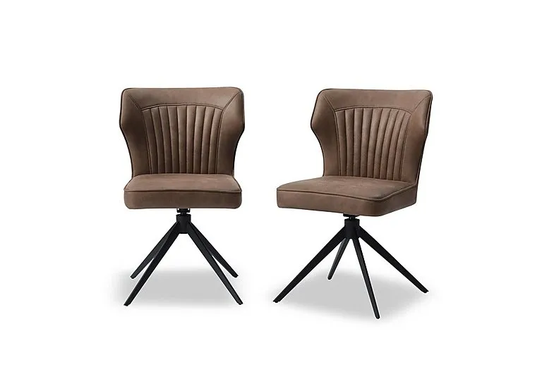 Jayden Pair of Faux Leather Swivel Dining Chairs - Light Brown