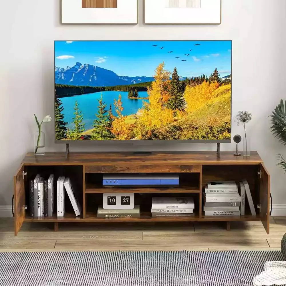 Costway 152 cm Entertain Center TV Stand for TVs up to 70 Inches in Brown 4