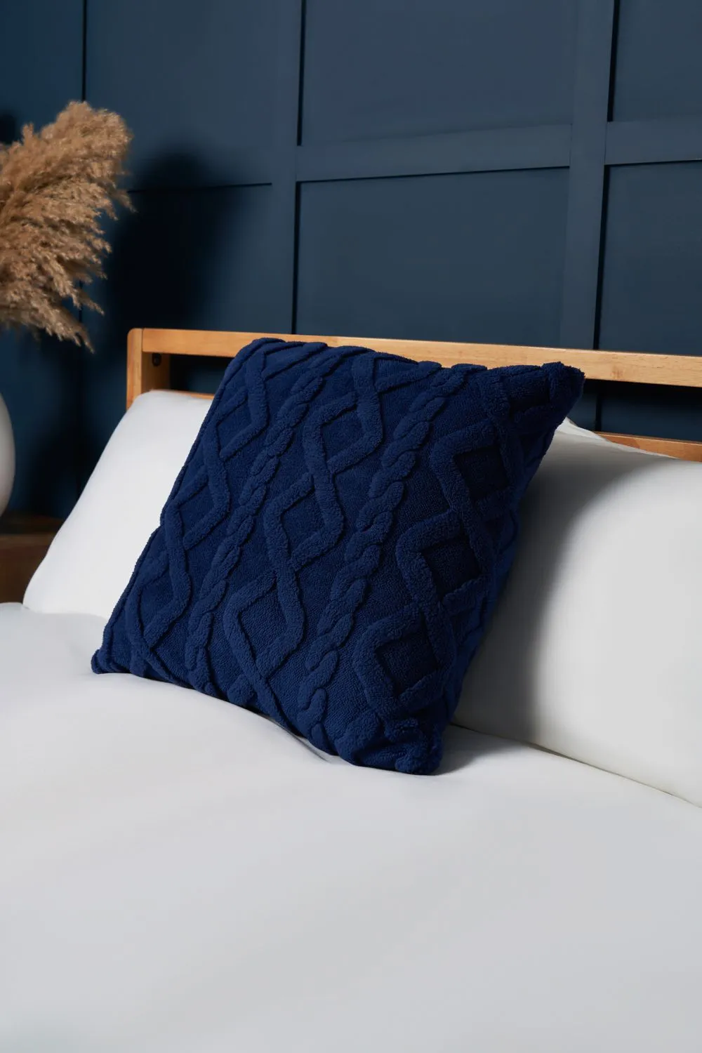 BHS Cable Knit Cushion in Navy