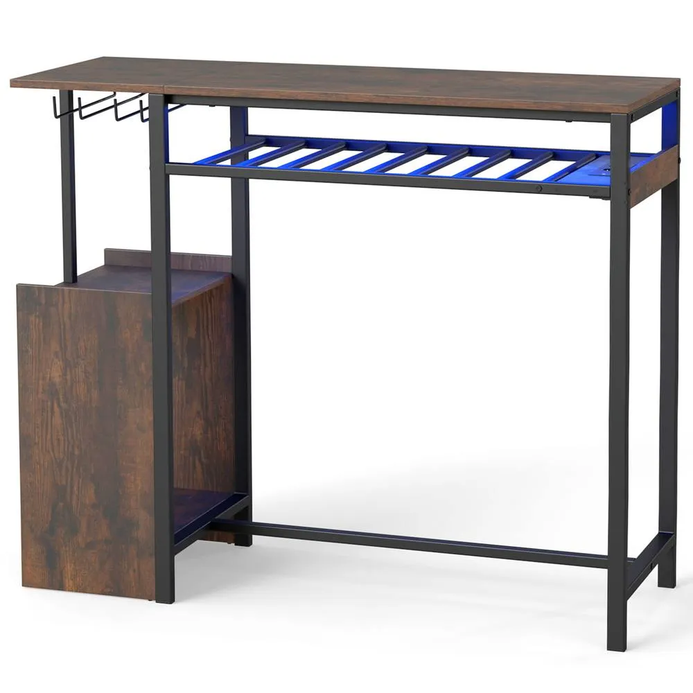 Costway Rectangular Bar Table 8-Bottle Wine Rack & Stemware Racks in Brown