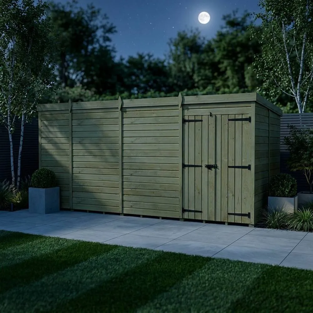 Buttercup Farm 17ft x 10ft Pent Garden Shed Double Door No Windows - Timber in Brown 3