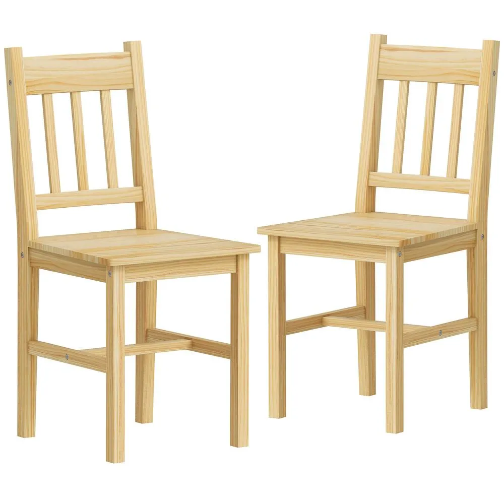 HOMCOM Dining Chairs Set of 2, Pine Wood Frame, Slat Back, Kitchen, Natural
