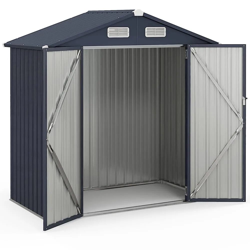 Costway Outdoor Storage Shed Galvanized Metal Tool House w/ Lockable Doors in Dark Grey
