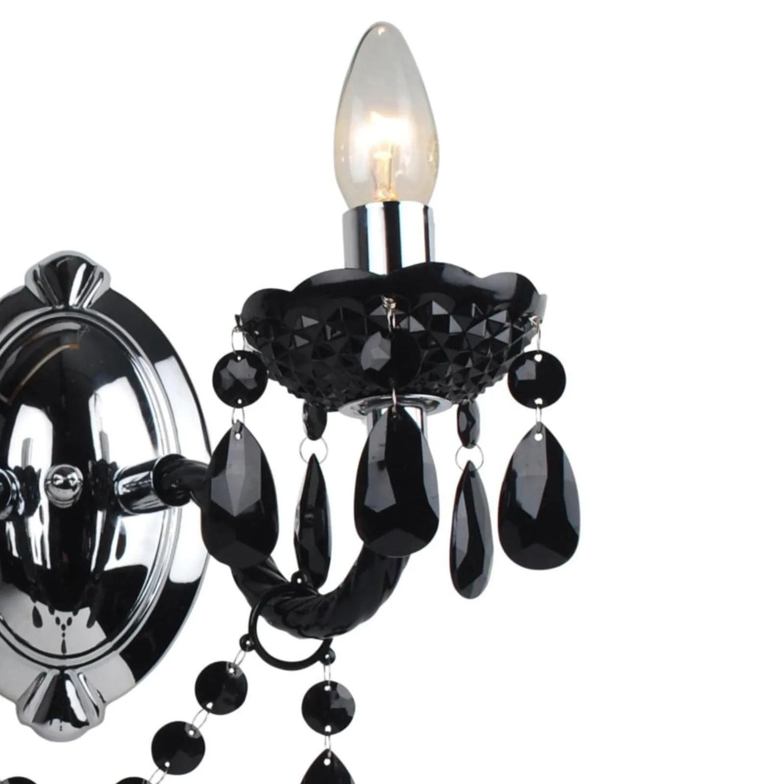 First Choice Lighting Set of 2 Black & Chrome Marie Therese Style 2 x 40W Wall Light 5