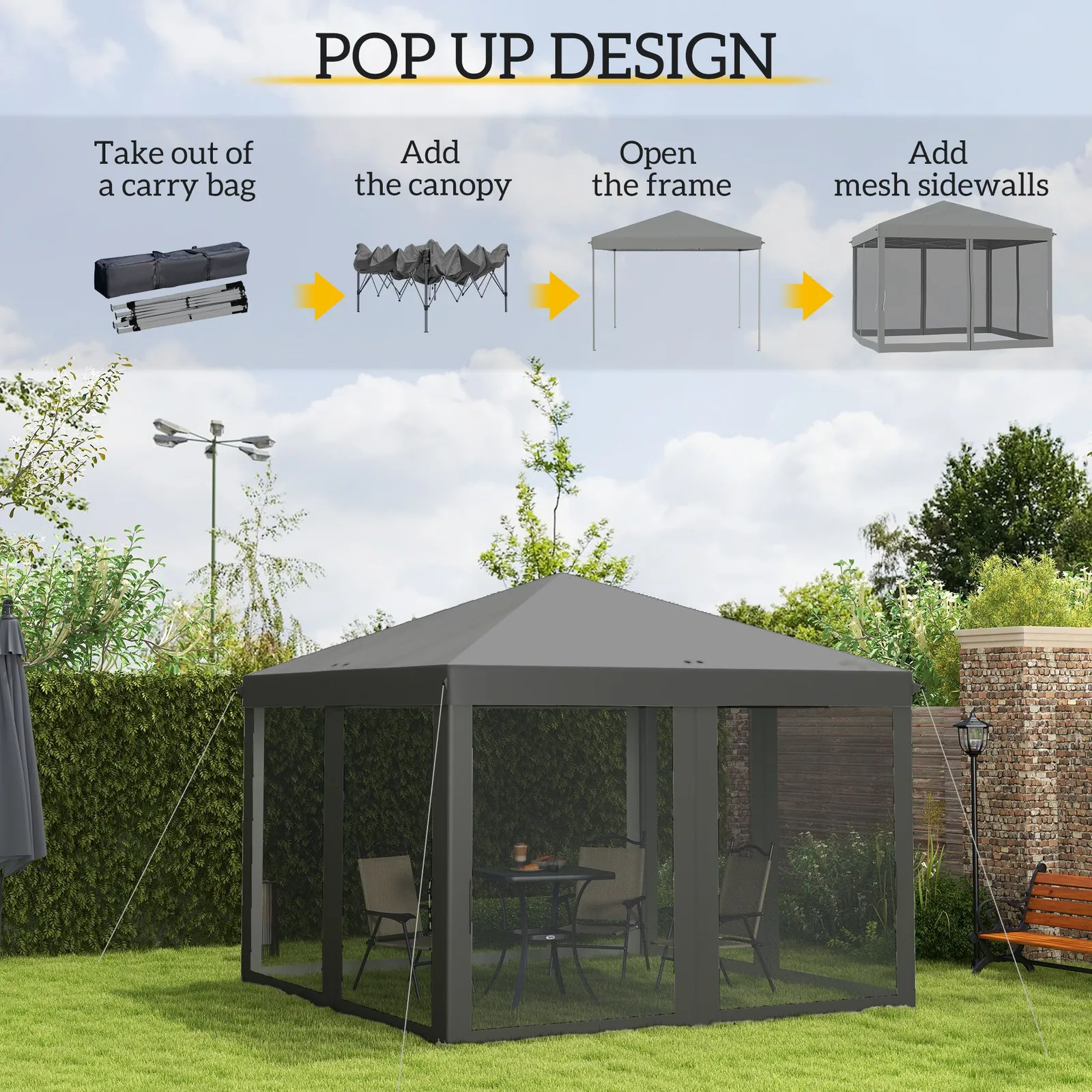 OUTSUNNY Heavy Duty Pop Up Gazebo with Removable Mesh Sidewall Grey in Light Grey 4