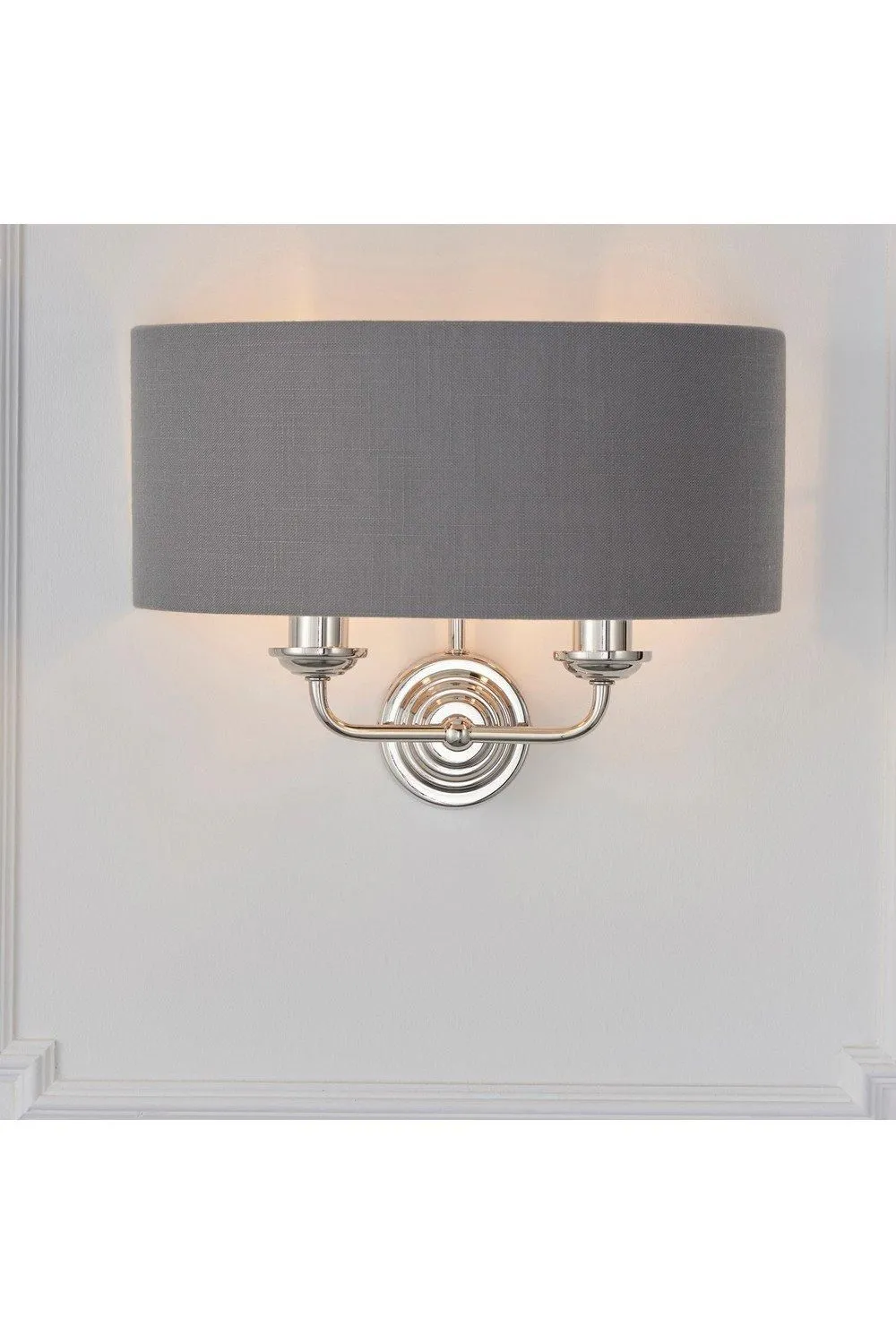 Netlighting Highclere Shade Wall Lamp Bright Nickel Plate Charcoal Fabric in Grey 6