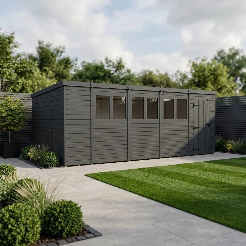 Buttercup Farm 19ft x 10ft Composite Pent Garden Shed Single Door With Windows in Grey 2