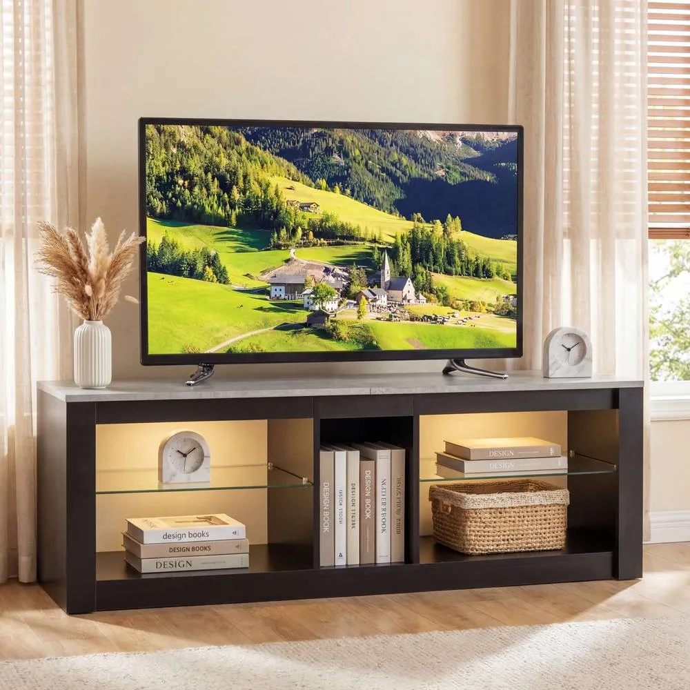 Costway Modern Entertainment Center LED Gaming TV Console Table in Dark Grey