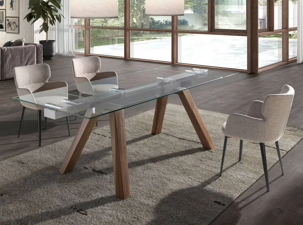 Angel Cerda Rectangular Extending Dining Table, Tempered Glass in Brown 3