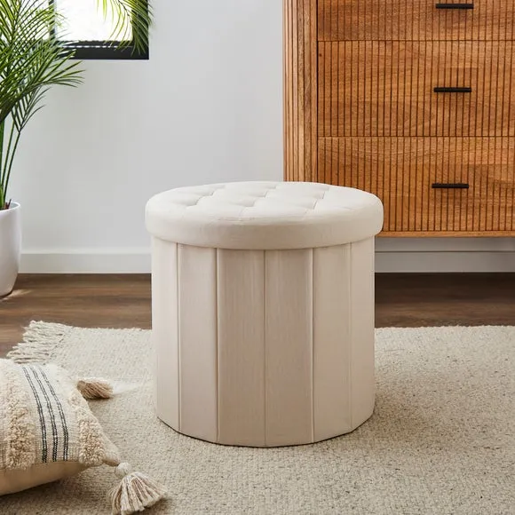 Faux Linen Round Ottoman 1