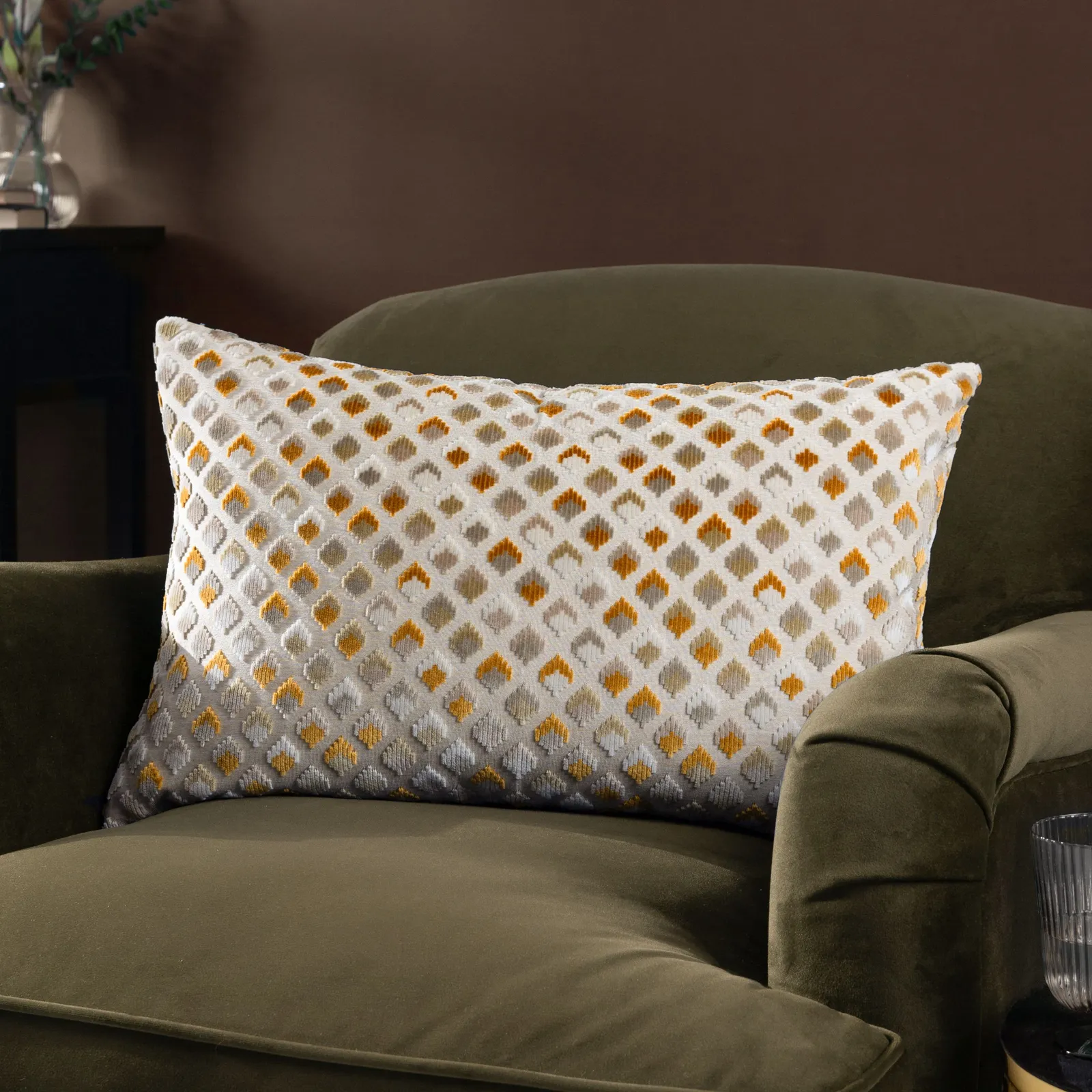 Paoletti Lexington Geometric Velvet Cushion in Gold