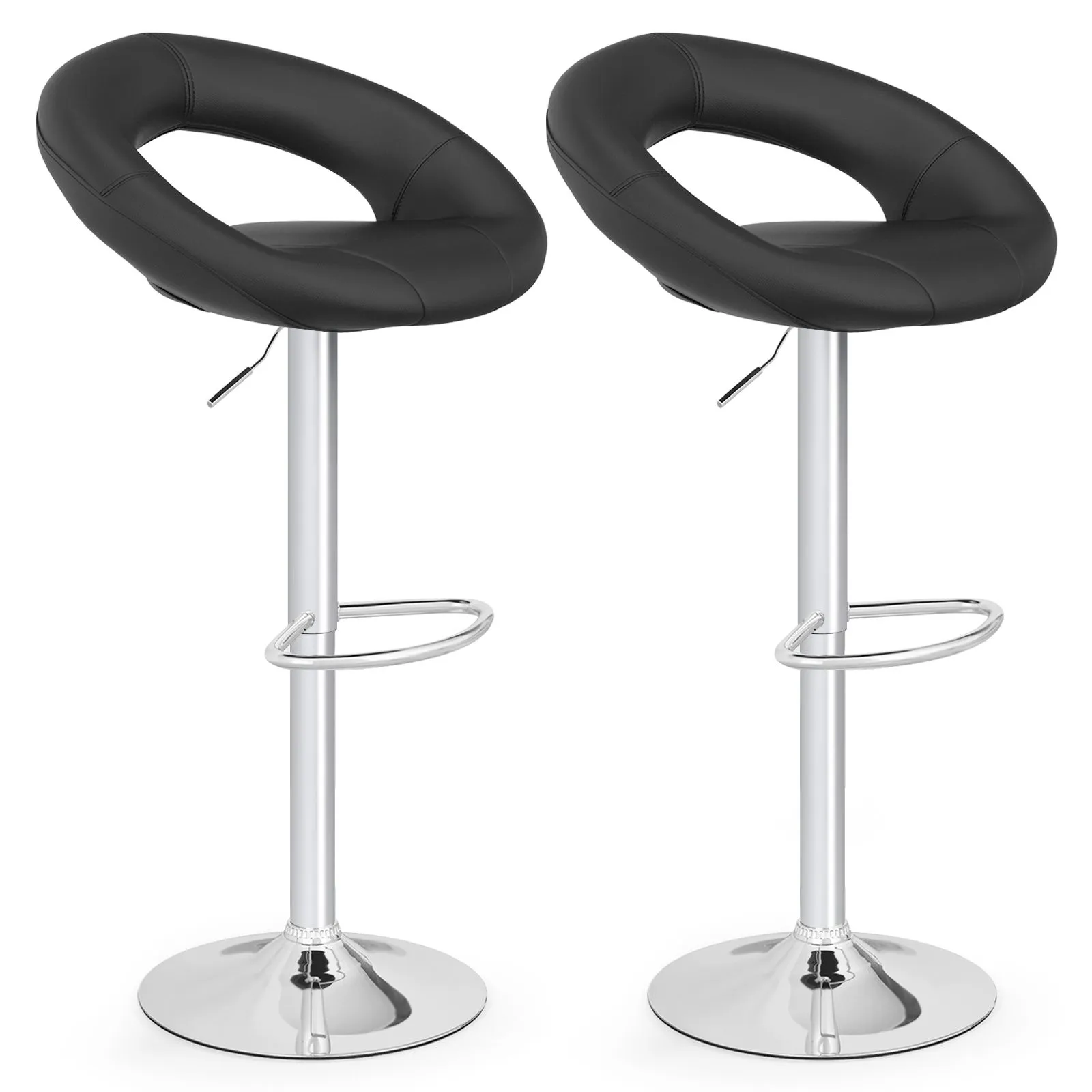 Costway Swivel Bar Stool Set of 2 Height Adjustable PU Leather Counter Stools in Black 2