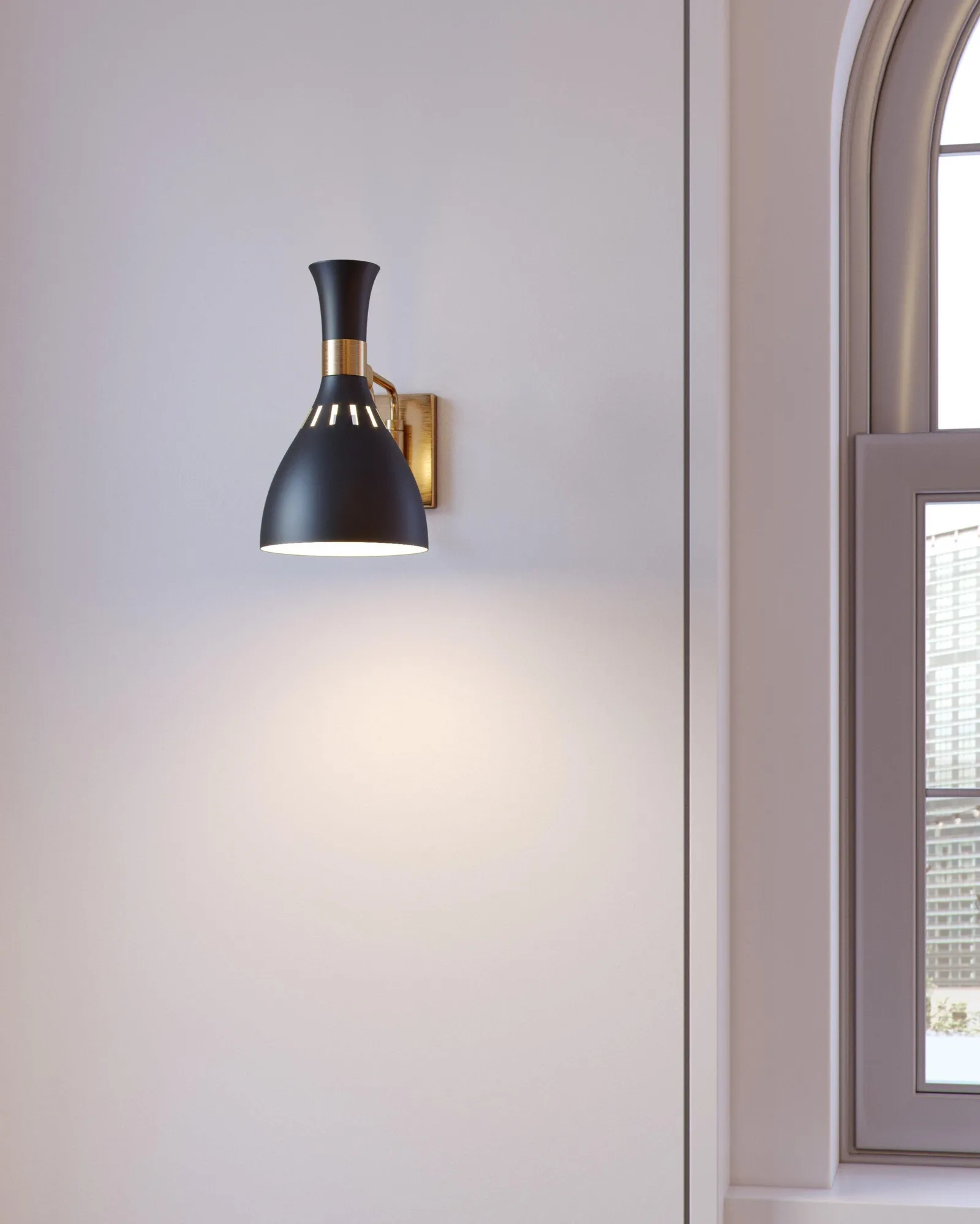 Netlighting Joan 1 Light Dome Wall Light Midnight Black Burnished Brass E27 3