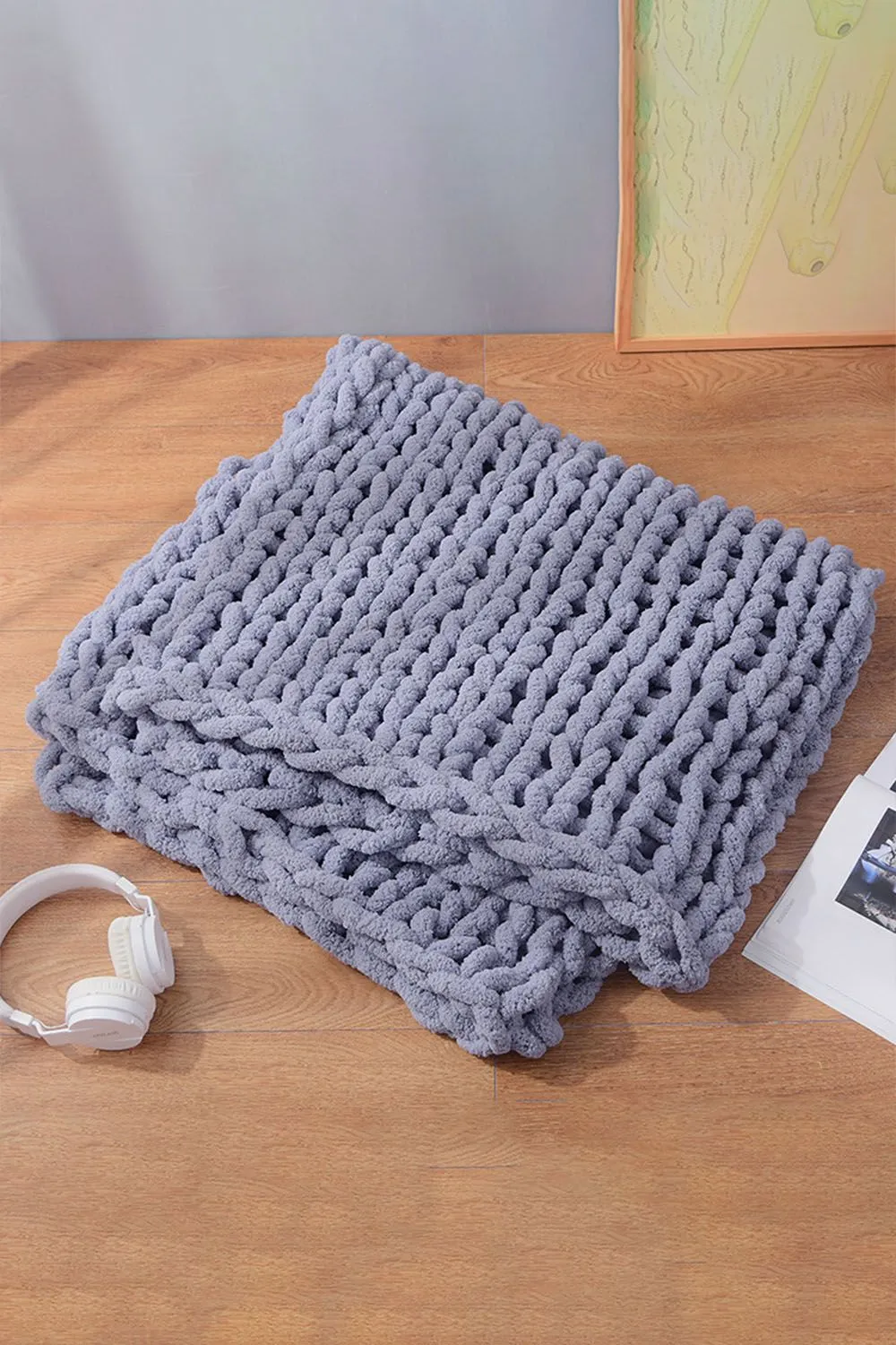 Living and Home 60cm L x 60cm W Hand-Woven Chenille Throw Blanket in Grey