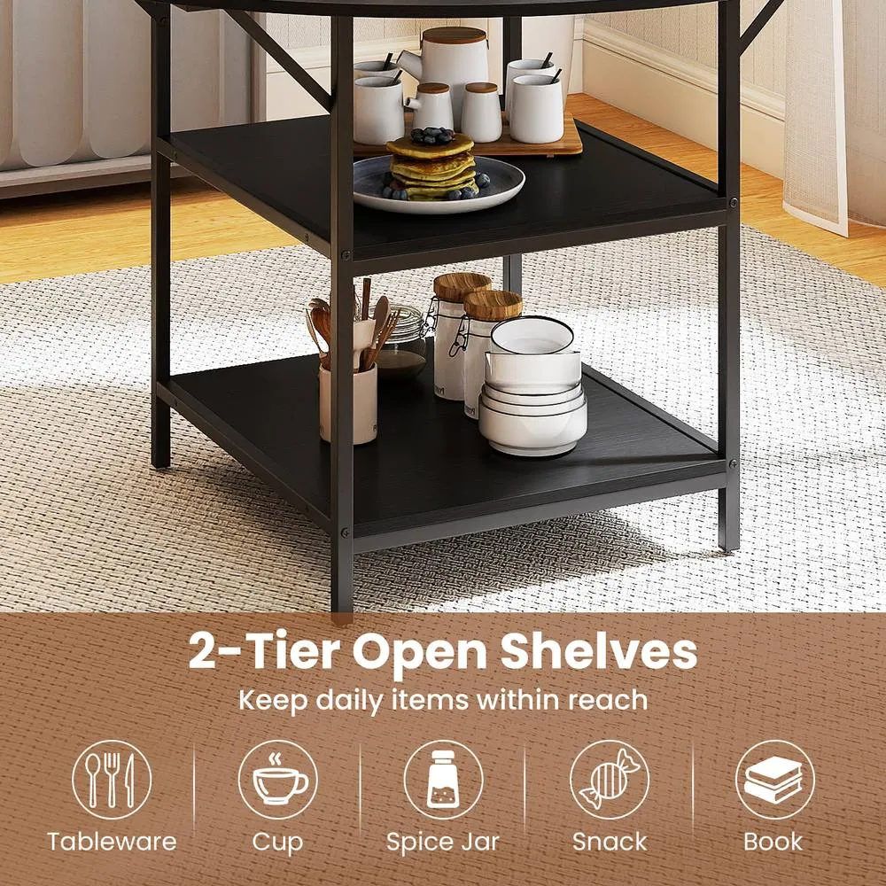 Costway 120 CM Round Dining Table Modern Kitchen Table w/ 2 Storage Shelf in Black 6