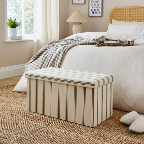 Faux Linen Folkstone Stripe Rectangle Ottoman 1