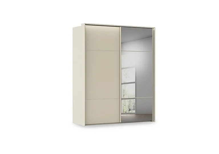 Haven 190cm 2 Door Slider Wardrobe with 1 Glass Door, 1 Mirror Door and Lights