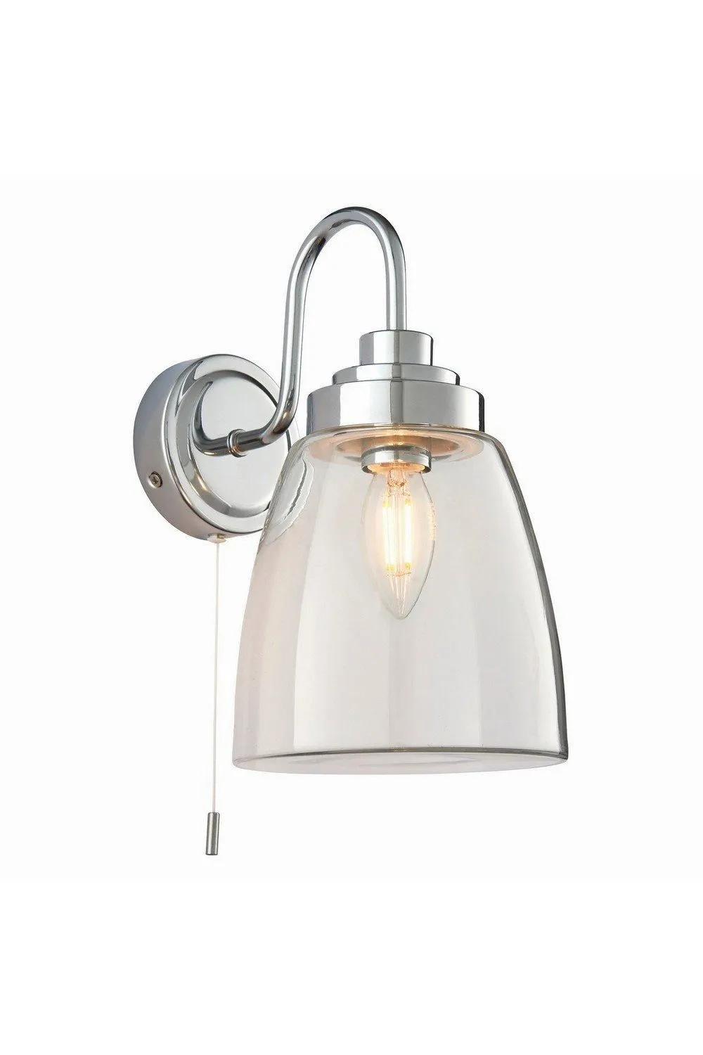 Netlighting Ashbury LED 1 Light Bathroom Wall Glass Chrome Plate IP44 LED E14 in Grey