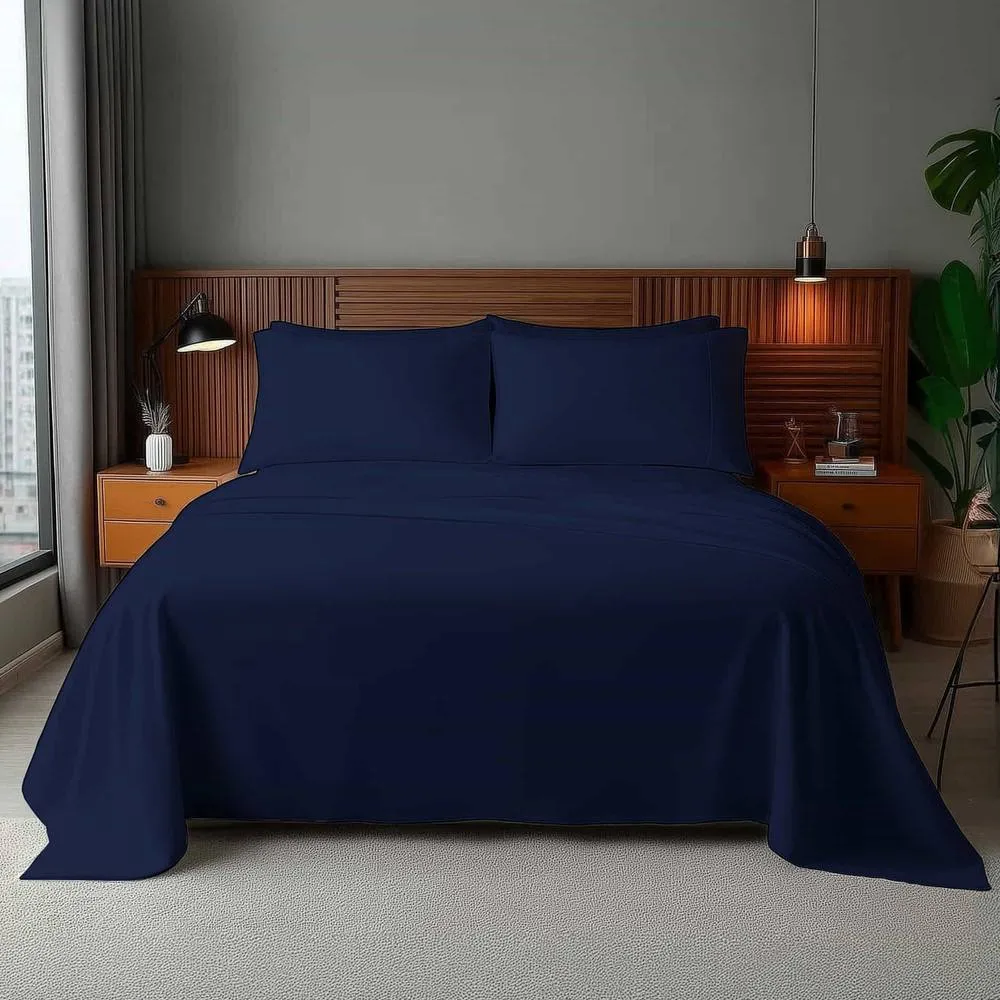 Snug City Microfibre Soft Touch Flat Sheet Plain Dyed Bed Linen in Navy