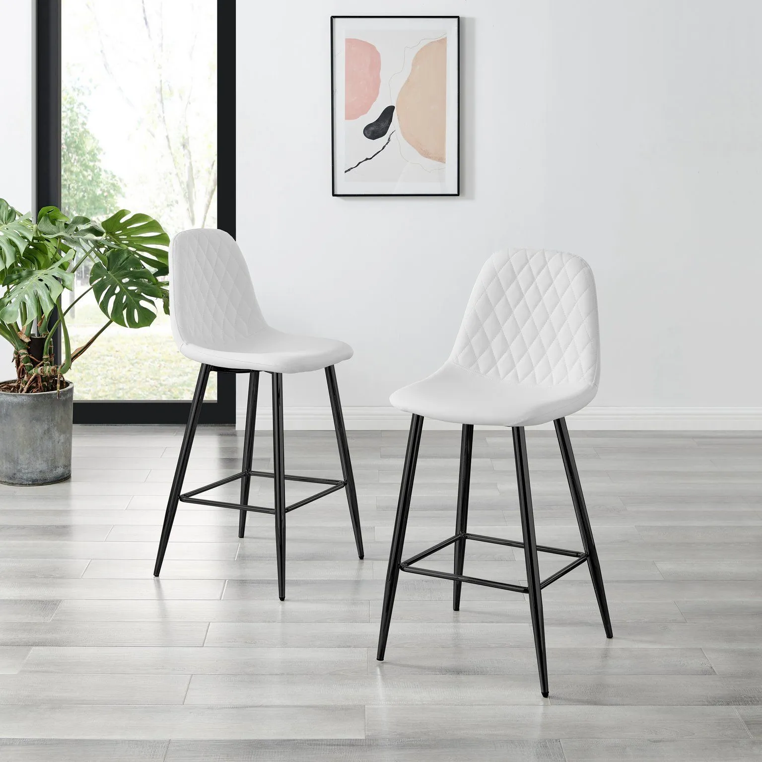 FurnitureboxUK Corona Set of 2 Counter Stools - Faux Leather Counter Stools With Black Legs - Kitchen Island Stool in White 2