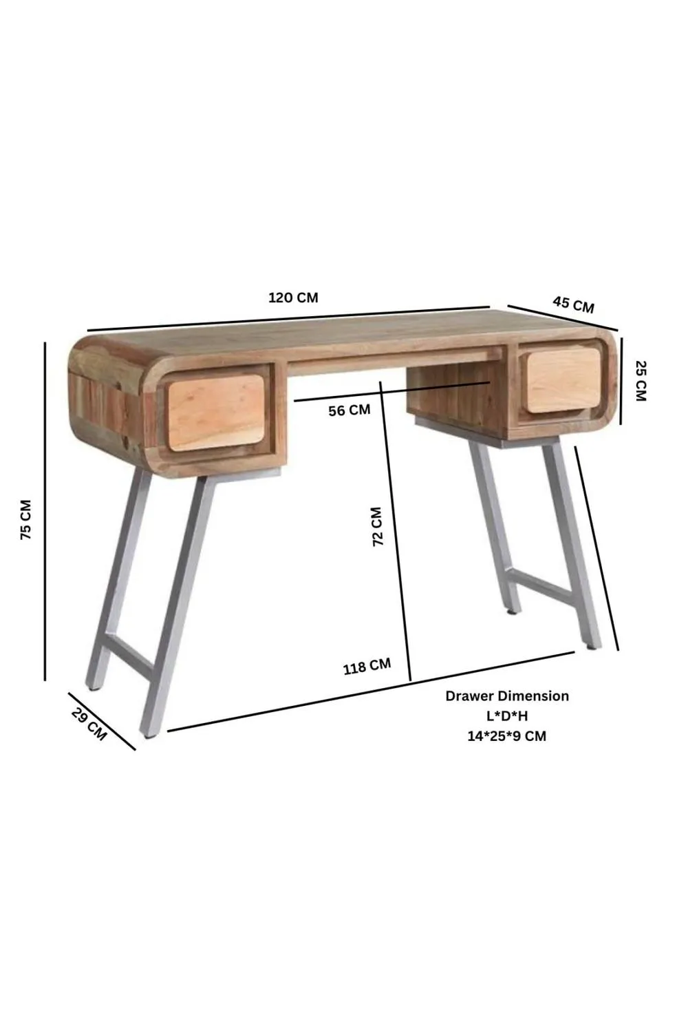 IH Design Auckley Acacia Wood & Reclaimed Metal Desk with Drawer in Brown 3