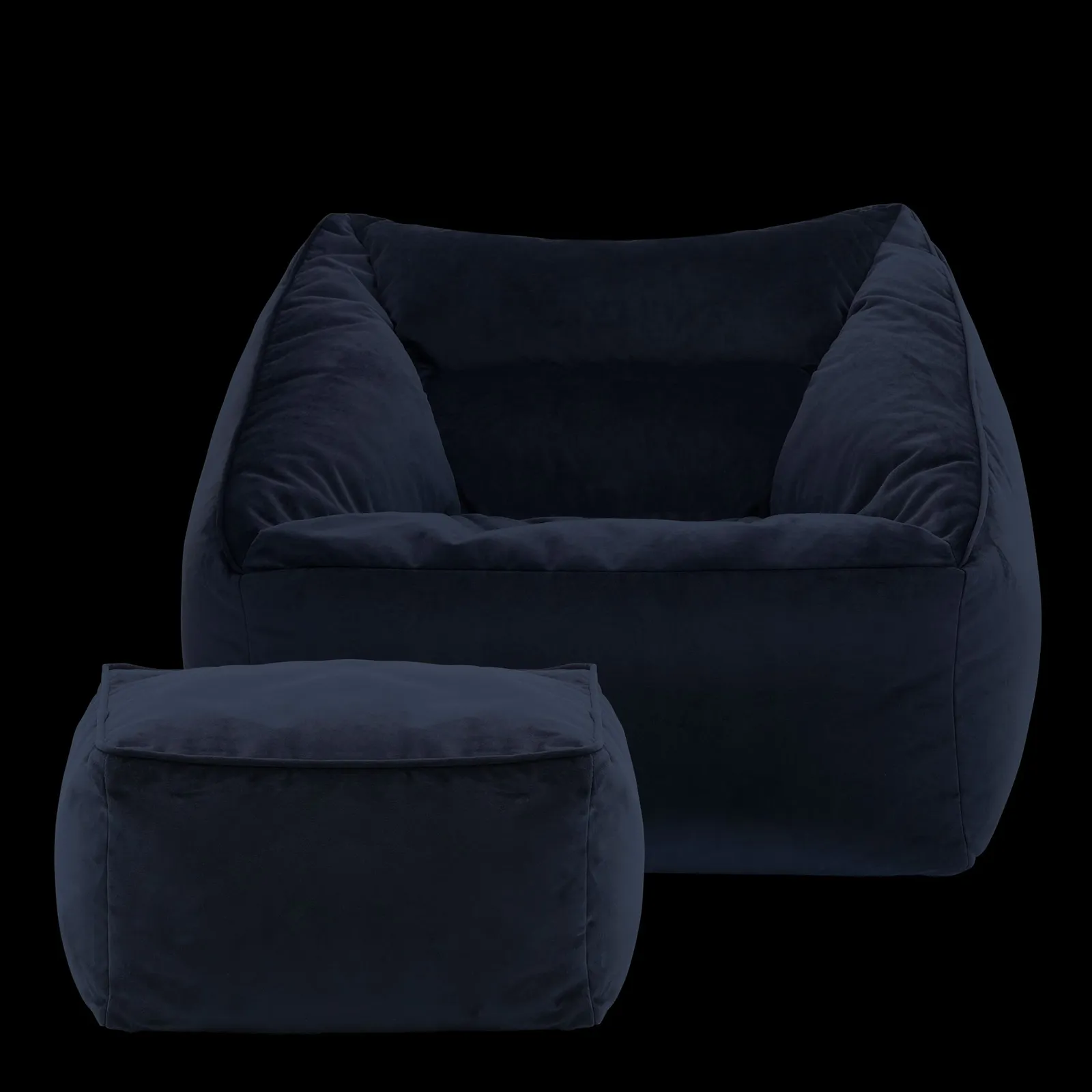 icon Natalia Velvet Adults Bean Bag Armchair & Pouffe, Large Beanbag & Footstool Olive Green in Dark Blue