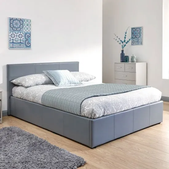 Side Lift Ottoman Faux Leather Double Bed In Grey