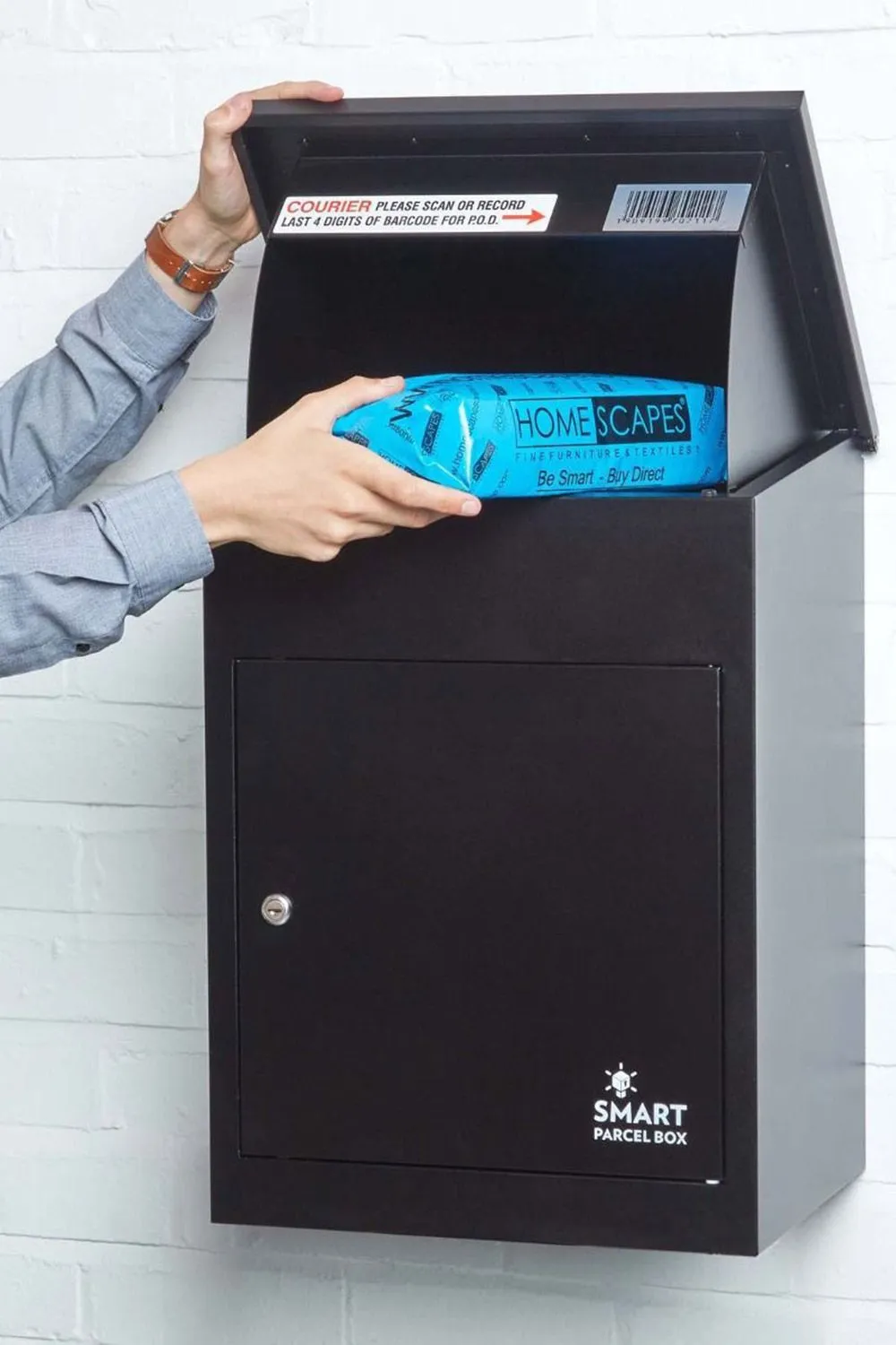 Homescapes Smart Parcel Box® Medium Front Access Secure Delivery Box in Black 1
