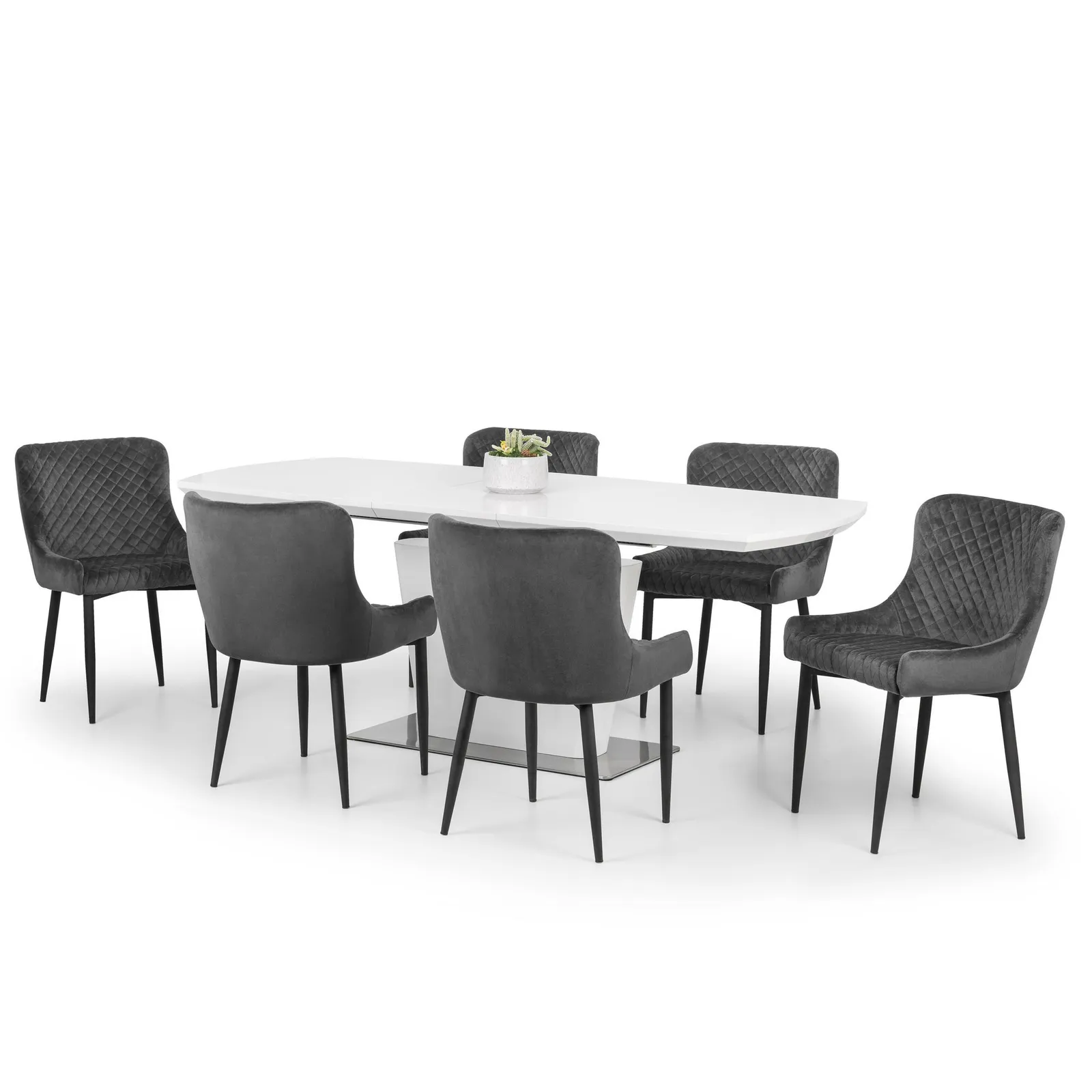 Como Dining Table with 6 Luxe Grey Chairs Grey