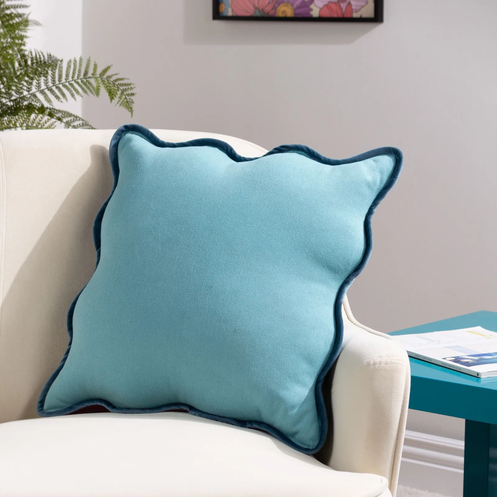Heya Home Wiggle Reversible Piped Ready Filled Cushion in Blue